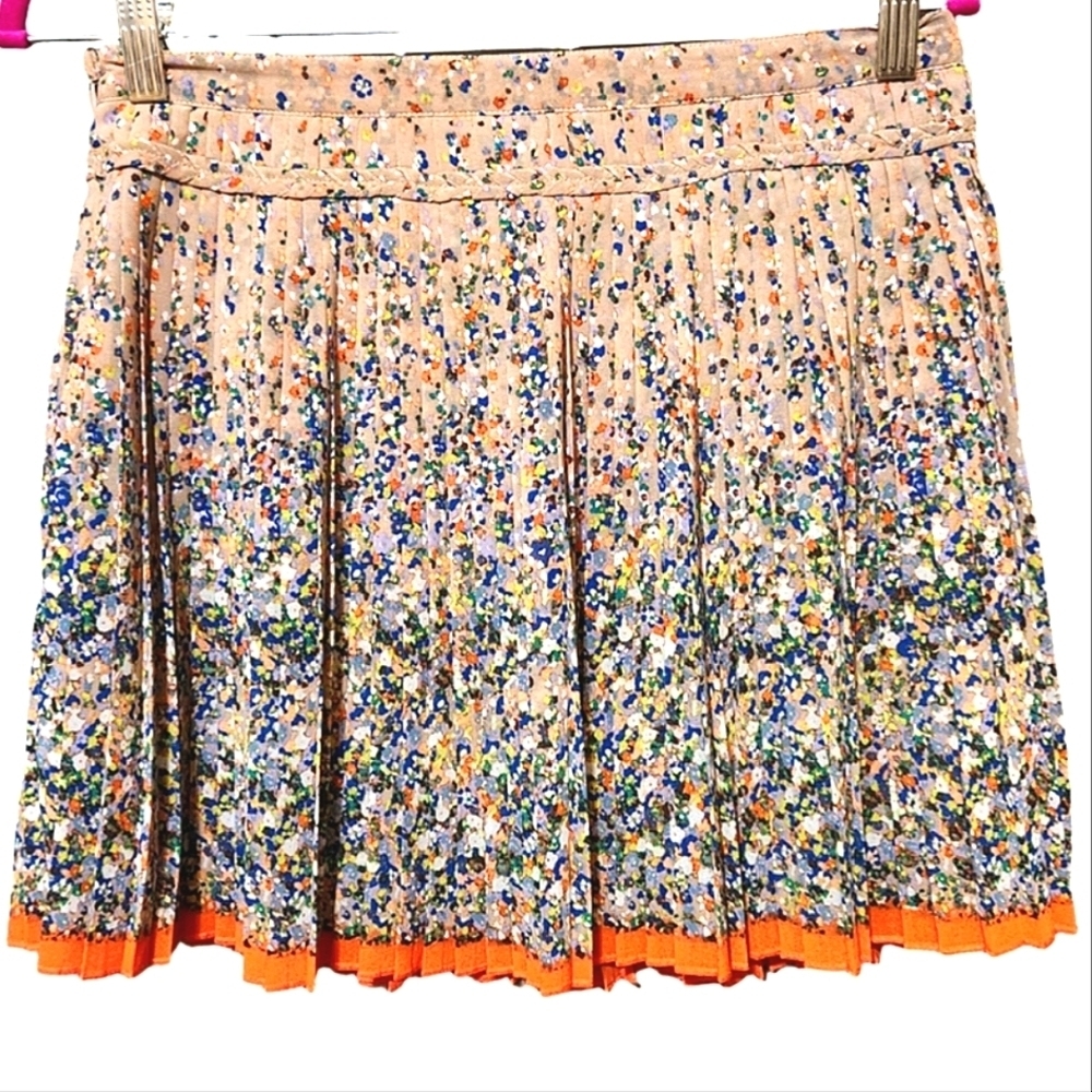 Y2K American Eagle Boho Floral Miniskirt Pleated Tiered Flare Zip-Up Size 4 - Picture 3 of 10